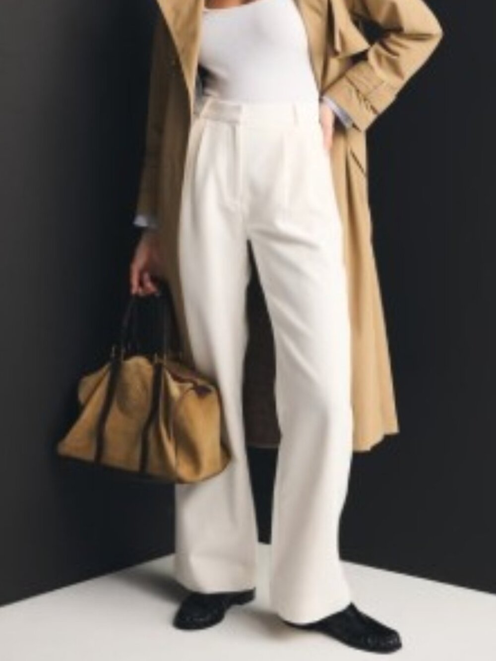 Abercrombie & Fitch Ivory High-Waist Wide-Leg Trousers
